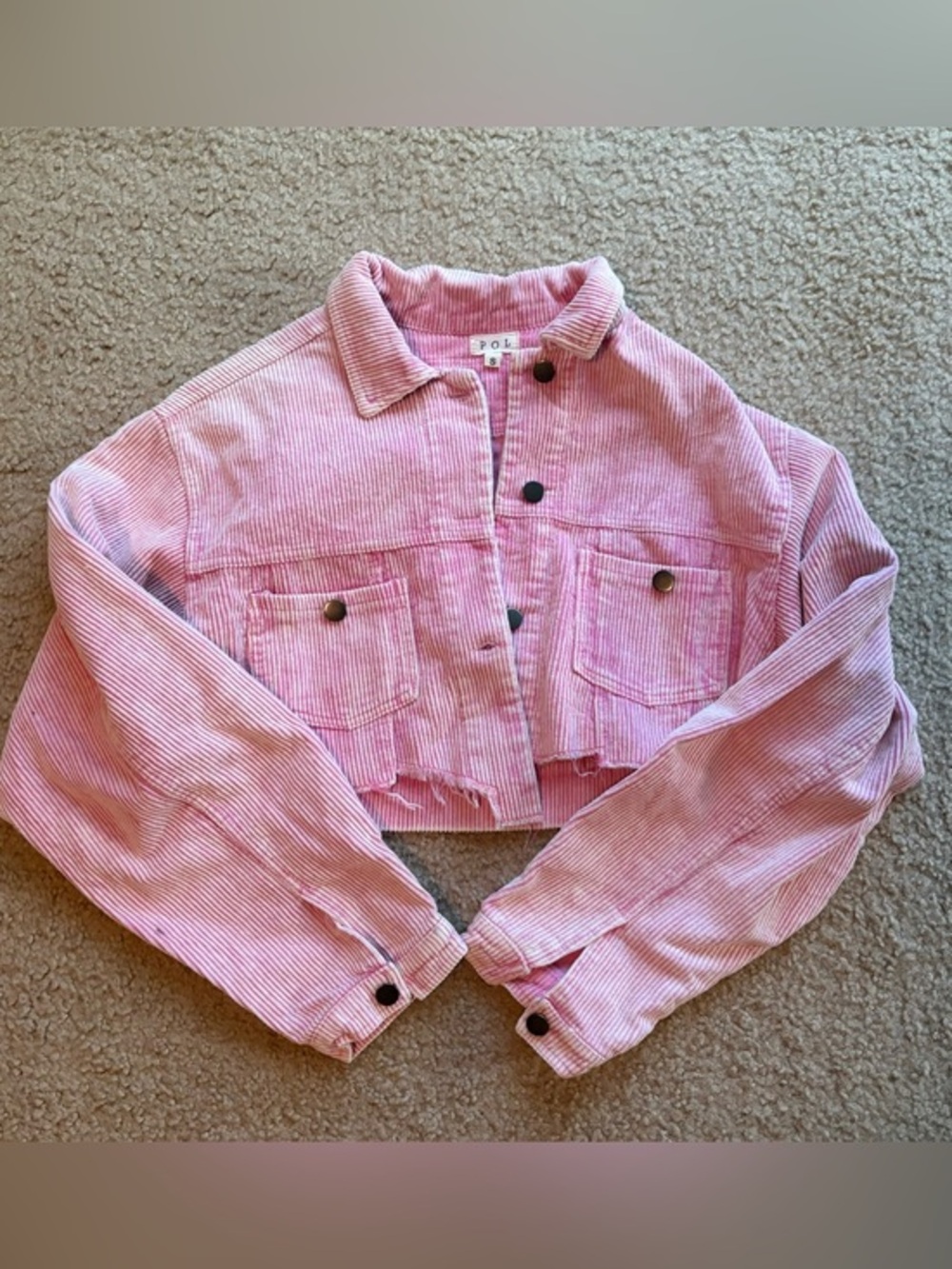 NWOT POL Pink Cropped Corduroy Button-Up Jacket
